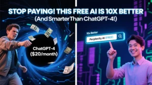 A split-screen image showing the Perplexity AI vs ChatGPT interfaces with their logos.